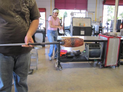 Dora prepares more glass chips for fusing